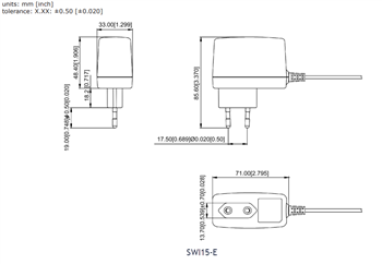 Mechanical Drawing - CUI Inc SWI15 Wall Plug Adapters